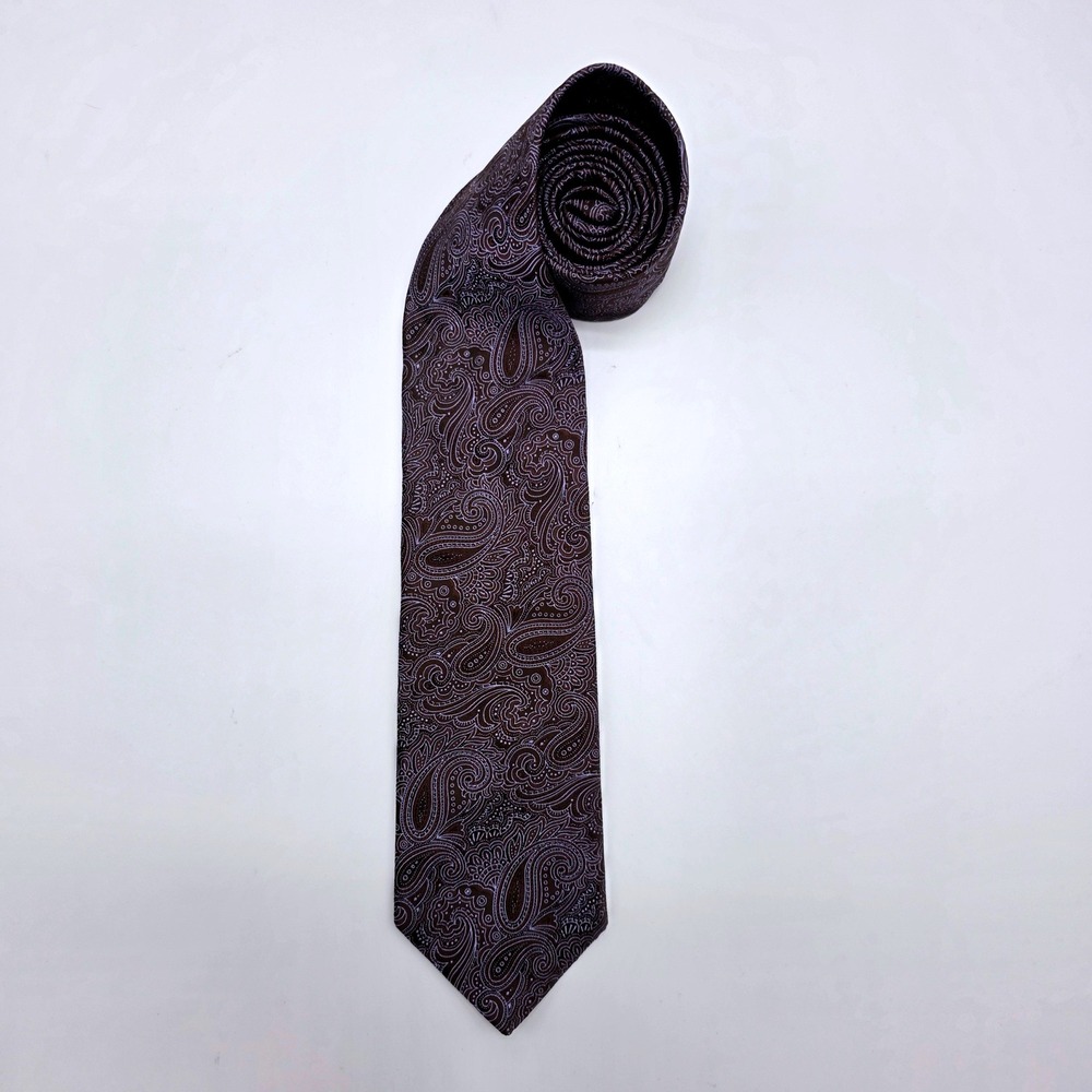Brooks Brothers Mens Brown Lavender Paisley Silk Tie Made in USA Italian Fabric